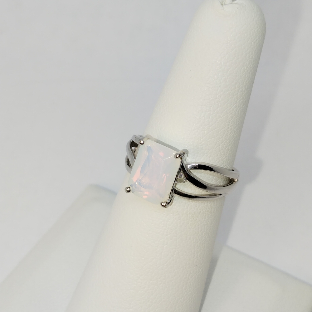 Silver Solitaire Ring With White Stone - image 3